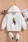 Çocuk Beyaz Kapüşonlu Sweatshirt – PAPAGAN Baskılı, Şardonlu Kalın Kumaş