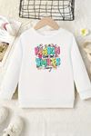 Unisex Beyaz Cocuk Bisiklet Yaka Sweatshirt –Reason Smiles,Baskılı Şardonlu Kalın Kumaş