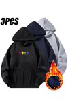 3'Lu Kapüşonlu Minimal Figür Baskılı Sweatshirt Seti-Siyah-Gri-Lacivert, Şardonlu Kalın Kumaş