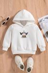 Çocuk Beyaz Kapüşonlu Sweatshirt – WINNER PEACE PANDA Baskılı, Şardonlu Kalın Kumaş