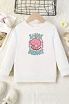 Unisex Beyaz Cocuk Bisiklet Yaka Sweatshirt –Shine Brıght,Baskılı Şardonlu Kalın Kumaş