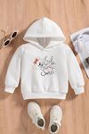 Çocuk Beyaz Kapüşonlu Sweatshirt – LITTLE SWEET Baskılı, Şardonlu Kalın Kumaş