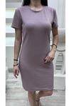 Kadın Ottoman Kumaş Günlük Elbise Düz Kesim Kısa Kol Şık Elbise