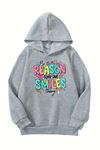 Unisex Gri Cocuk Kapüşonlu Sweatshirt –Reason Smile Baskılı, Şardonlu Kalın Kumaş
