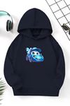 Unisex Lacivert Cocuk Kapüşonlu Sweatshirt –Yarış Arabası ,Baskılı Şardonlu Kalın Kumaş