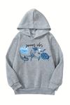 Unisex Gri Cocuk Kapüşonlu Sweatshirt –Summer Vbs Baskılı, Şardonlu Kalın Kumaş