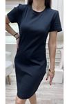 Kadın Ottoman Kumaş Günlük Elbise Düz Kesim Kısa Kol Şık Elbise