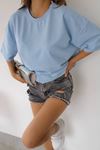 Düz Basic T-shirt - Bebe Mavisi Oversize Bisiklet Yaka Kısa Kol Tişört