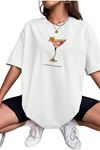 Tinycoctails Baskılı Beyaz Pamuklu T-Shirt - Oversize Bisiklet Yaka Tişört