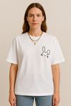 Kadın Tavşan Baskılı Oversize Beyaz T-shirt