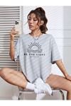 BE THE LIGHT Kadın Renkli Özel Baskılı Oversize Süprem Bisiklet Yaka T-Shirt