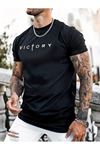 Victory Baskılı Süprem Siyah T-Shirt - Oversize Bisiklet Yaka Tişört