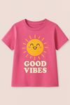 GOOD VIBES Güneş Baskılı Çocuk T-Shirt- Kız Çocuk Yazlık Bisiklet Yaka Tişört
