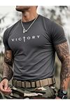 Victory Baskılı Süprem Füme T-Shirt - Oversize Bisiklet Yaka Tişört