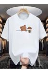 Bear Bubble Tea Baskılı Oversize Süprem T-shirt