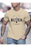 The Black Baskılı Süprem Bej T-Shirt - Oversize Bisiklet Yaka Tişört