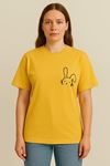 Kadın Tavşan Baskılı Oversize Sarı T-shirt