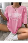 California West Coast Süprem T-Shirt - Pembe Baskılı Oversize Bisiklet Yaka Tişört