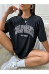California West Coast Süprem T-Shirt - Siyah Baskılı Oversize Bisiklet Yaka Tişört