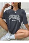 California West Coast Süprem T-Shirt - Füme Baskılı Oversize Bisiklet Yaka Tişört