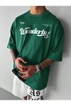 Wonderful Süprem T-Shirt - Nefti Yeşil Baskılı Oversize Bisiklet Yaka Tişört