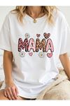 Leopar Mama Baskılı Süprem Beyaz T-Shirt - Oversize Bisiklet Yaka Tişört