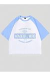 Wonderful Mood Süprem Crop T-Shirt - Beyaz Bebe Mavi Baskılı Oversize Bisiklet Yaka Tişört