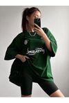Fantastıc Süprem T-Shirt -Nefti Yeşili Baskılı Oversize Bisiklet Yaka Tişört