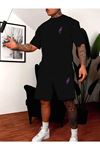 Siyah Şort Tişört Takım Baskılı Oversize Unisex