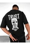 Trust Nobody Süprem T-Shirt - Siyah Baskılı Oversize Bisiklet Yaka Tişört
