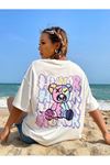 Humor Bear Süprem T-Shirt - Beyaz Baskılı Oversize Bisiklet Yaka Tişört