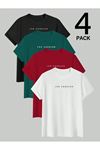 Minimal Losangeles Baskılı Tshirt 4 Lü Siyah Beyaz Nefti Kırmızı - Oversize Tişört Unisex
