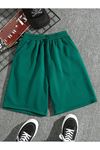 Düz Renk Penye Şort - Yeşil Baskısız Kısa Kordonsuz