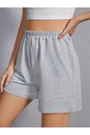 Penye Şort - Gri Basic Kısa Baskısız Kordonsuz