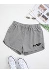 Nasa Bermuda Penye Şort - Gri Baskılı Kordonlu Baskılı