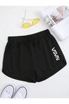 Nasa Bermuda Penye Şort  Siyah Baskılı Kordonlu Baskılı