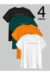 Minimal Losangeles Baskılı Tshirt 4 Lü Siyah Beyaz Nefti Turuncu - Oversize Tişört Unisex