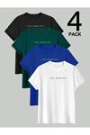 Minimal Losangeles Baskılı Tshirt 4 Lü Siyah Beyaz Saks Mavi Nefti - Oversize Tişört Unisex