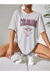 Beyaz Oversize Pembe Colorado Baskılı T-shirt - Oversize Baskılı