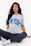 Gri Oversize New York T-shirt - Oversize Baskılı