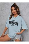 Newyork 1968 Young Süprem T-Shirt - Bebe Mavisi Baskılı Oversize Bisiklet Yaka Kısa Kol Tişört