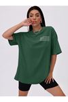 Alfabe T-Shirt - Yeşil Baskılı Oversize Bisiklet Yaka Kısa Kol