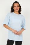 Düz Basic T-shirt - Buz Mavi Oversize Bisiklet Yaka Kısa Kol Tişört