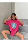 Save Our Seas T-shirt - Pembe Baskılı Oversize Bisiklet Yaka Kısa Kol Tişört