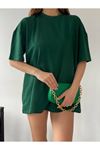 Düz Basic T-shirt - Zümrüt Yeşil Oversize Bisiklet Yaka Kısa Kol Tişört