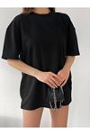 Unisex Siyah Pamuklu Oversize T-shirt - Bisiklet Yaka