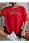 Miami T-shirt - Kırmızı Baskılı Oversize Bisiklet Yaka Kısa Kol Tişört