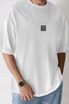 Free Life Oversize Beyaz Baskılı T-shirt - Bisiklet Yaka Kısa Kol Rahat Kalıp Tişört