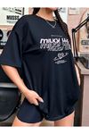 Milky Way T-shirt - Siyah Oversize Baskılı Bisiklet Yaka