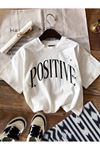 Positive Süprem T-shirt - Beyaz Baskılı Oversize Bisiklet Yaka Kısa Kol Tişört